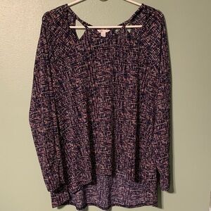 Cato Navy and Pink Abstract Long Sleeve Top